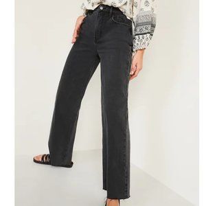 Extra High-Waisted Black-Wash Cut-Off Wide-Leg Jeans
